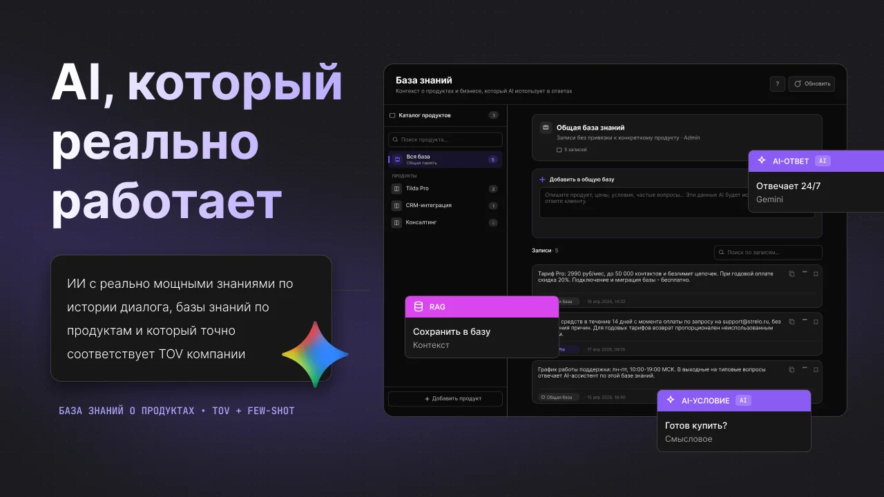 AI-ответы из базы знаний в конструкторе Strelo: модель видит только то, что вы загрузили